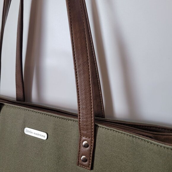 Little Unicorn City Walk Tote - Olive Multiple Pockets Canvas & Faux Leather - Picture 9 of 10